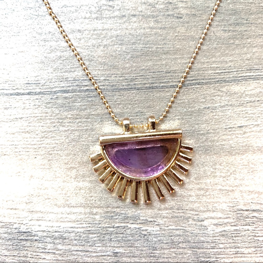 Half Circle Sunburst Necklace-Purple